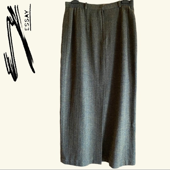 ESSAY Vintage Tweed Wool Maxi Pencil Skirt Green - Picture 2 of 5